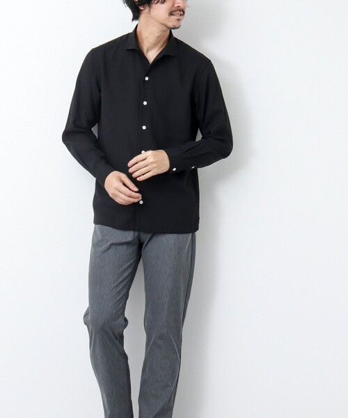 NOLLEY'S goodman（ノーリーズグッドマン）の「《防シワ / UVカット》ワンピースカラー長袖シャツ（シャツ/ブラウス・メンズ・ブラック/ベージュ/ネイビー・L/M/S）」の9枚目の写真