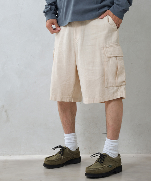 JOURNAL STANDARD relume（ジャーナルスタンダード　レリューム）の「HOUSE HOLD / ハウスホールド コットンリネンイージーカーゴショーツ（その他パンツ・メンズ・ブラック/アイボリー/サファリグリーン・MEDIUM/LARGE）」の2枚目の写真