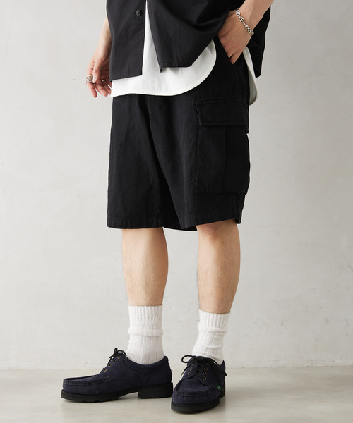 JOURNAL STANDARD relume（ジャーナルスタンダード　レリューム）の「HOUSE HOLD / ハウスホールド コットンリネンイージーカーゴショーツ（その他パンツ・メンズ・ブラック/アイボリー/サファリグリーン・MEDIUM/LARGE）」の22枚目の写真