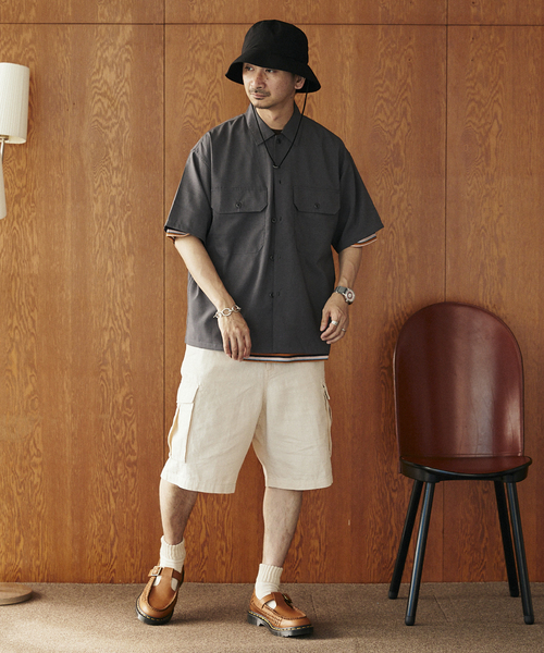 JOURNAL STANDARD relume（ジャーナルスタンダード　レリューム）の「HOUSE HOLD / ハウスホールド コットンリネンイージーカーゴショーツ（その他パンツ・メンズ・ブラック/アイボリー/サファリグリーン・MEDIUM/LARGE）」の9枚目の写真