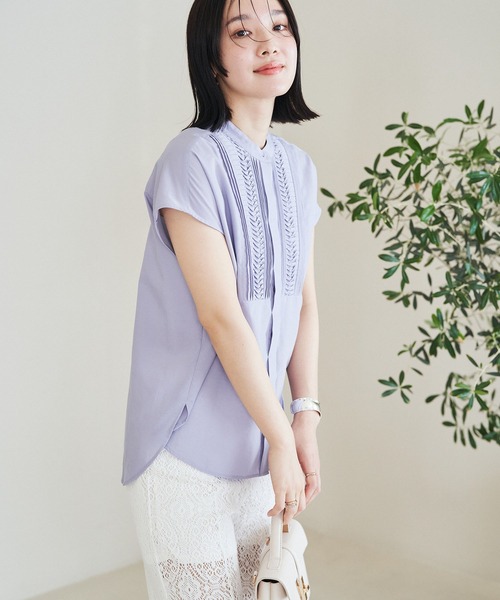 VIS（ビス）の「【接触冷感・洗える】気流染めピンタックブラウス（シャツ/ブラウス・レディース・ネイビー/ブルー系その他6/ホワイト/オレンジ系その他4・FREE）」の10枚目の写真