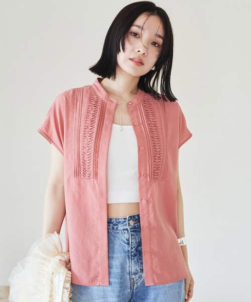 VIS（ビス）の「【接触冷感・洗える】気流染めピンタックブラウス（シャツ/ブラウス・レディース・ネイビー/ブルー系その他6/ホワイト/オレンジ系その他4・FREE）」の5枚目の写真