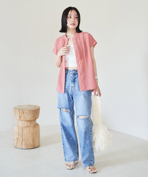 VIS（ビス）の「【接触冷感・洗える】気流染めピンタックブラウス（シャツ/ブラウス・レディース・ネイビー/ブルー系その他6/ホワイト/オレンジ系その他4・FREE）」の8枚目の写真