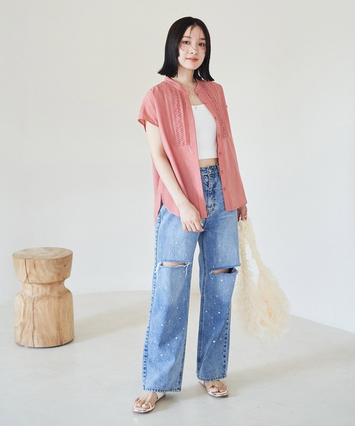 VIS（ビス）の「【接触冷感・洗える】気流染めピンタックブラウス（シャツ/ブラウス・レディース・ネイビー/ブルー系その他6/ホワイト/オレンジ系その他4・FREE）」の9枚目の写真