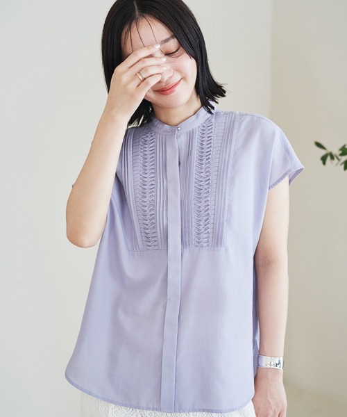 VIS（ビス）の「【接触冷感・洗える】気流染めピンタックブラウス（シャツ/ブラウス・レディース・ネイビー/ブルー系その他6/ホワイト/オレンジ系その他4・FREE）」の11枚目の写真