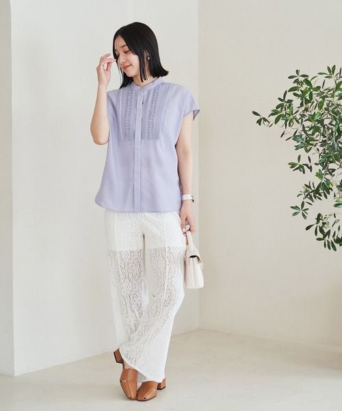 VIS（ビス）の「【接触冷感・洗える】気流染めピンタックブラウス（シャツ/ブラウス・レディース・ネイビー/ブルー系その他6/ホワイト/オレンジ系その他4・FREE）」の15枚目の写真