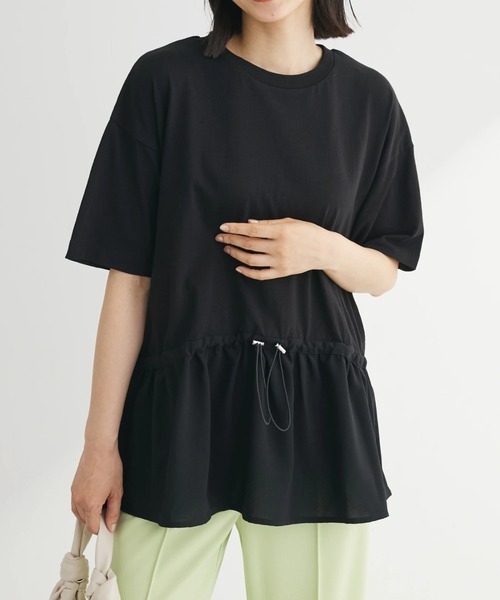 Green Parks(グリーンパークス)の「ドロスト切替えドッキングカットプルオーバー(Tシャツ/カットソー・レディース・ブラック/グレイッシュベージュ/オフホワイト/ダークカーキ・FREE)」の2枚目の写真