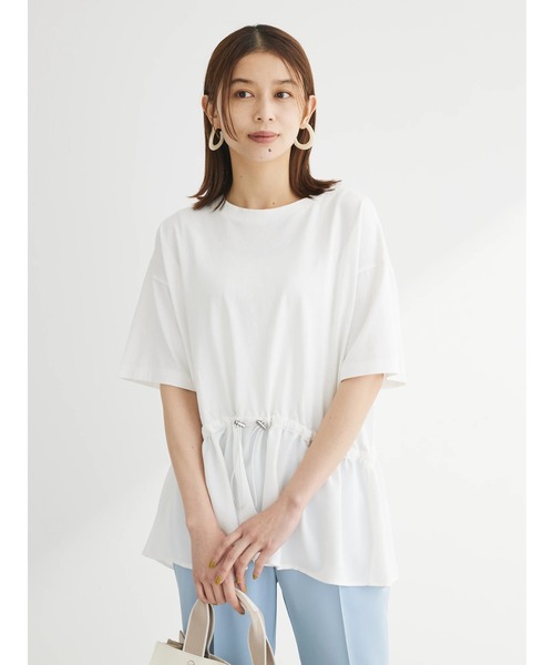 Green Parks(グリーンパークス)の「ドロスト切替えドッキングカットプルオーバー(Tシャツ/カットソー・レディース・ブラック/グレイッシュベージュ/オフホワイト/ダークカーキ・FREE)」の8枚目の写真