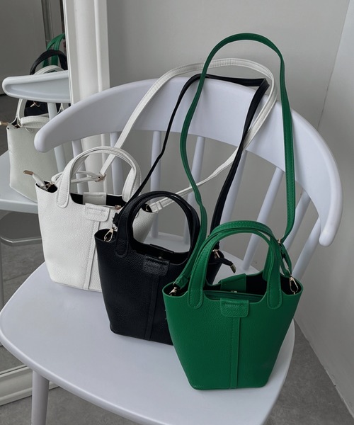 MYMOOD.（マイムード）の「２WAYコンパクトバケツバッグ PUショルダーバッグ（ハンドバッグ・レディース・ブラック/グリーン/ホワイト・FREE）」の7枚目の写真