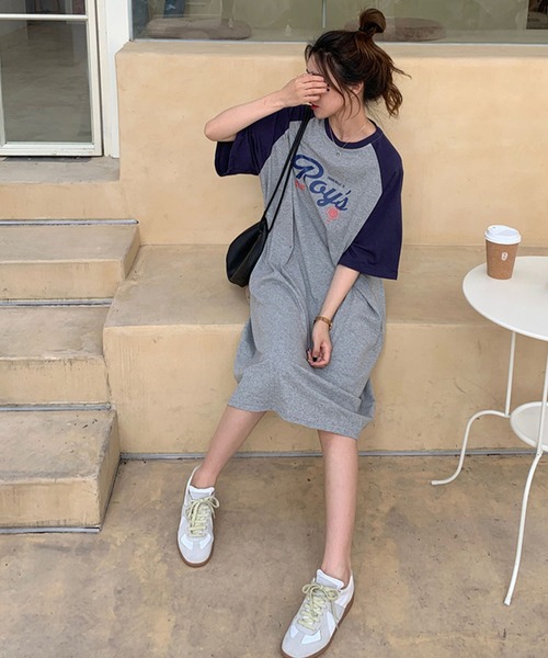 meJane(ミージェーン)の「配色ラグランプリント 半そでTシャツワンピース(ワンピース・レディース・ブラック系/グレー系・FREE)」の19枚目の写真