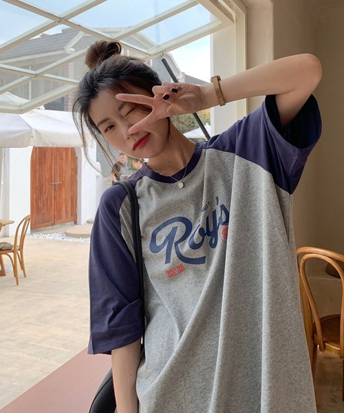 meJane(ミージェーン)の「配色ラグランプリント 半そでTシャツワンピース(ワンピース・レディース・ブラック系/グレー系・FREE)」の22枚目の写真