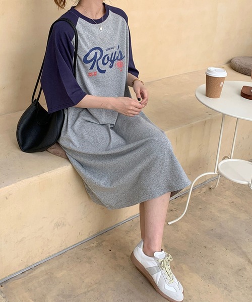 meJane(ミージェーン)の「配色ラグランプリント 半そでTシャツワンピース(ワンピース・レディース・ブラック系/グレー系・FREE)」の18枚目の写真