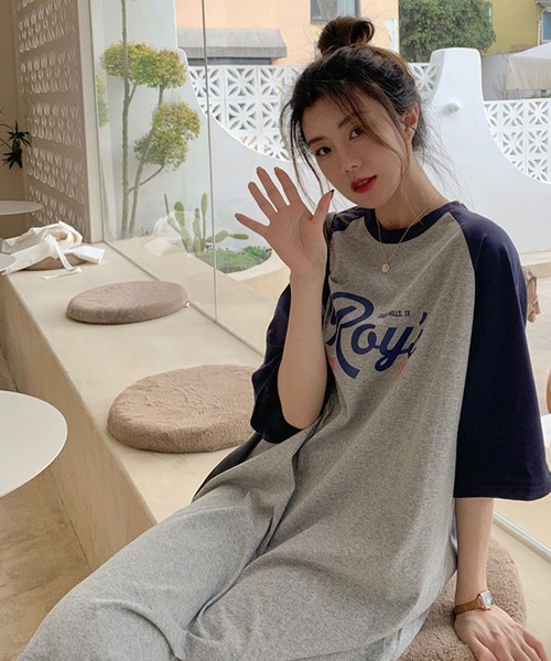 meJane(ミージェーン)の「配色ラグランプリント 半そでTシャツワンピース(ワンピース・レディース・ブラック系/グレー系・FREE)」の21枚目の写真