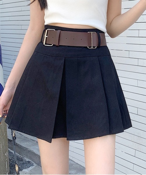 Teem Store(チームストア)の「ワイドプリーツ ミニスカート スカパン(スカート・レディース・ベージュ/ブラック・L/S/M)」の2枚目の写真