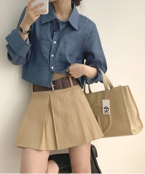 Teem Store(チームストア)の「ワイドプリーツ ミニスカート スカパン(スカート・レディース・ベージュ/ブラック・L/S/M)」の14枚目の写真