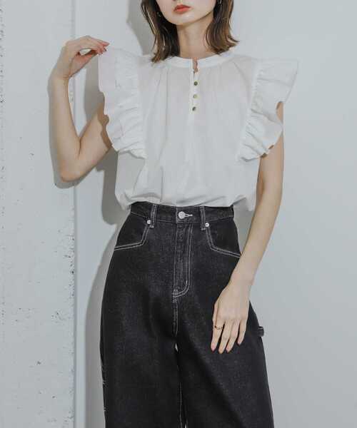 SENSE OF PLACE by URBAN RESEARCH（センスオブプレイスバイアーバンリサーチ）の「フロントボタンフリルブラウス（シャツ/ブラウス・レディース・オフホワイト/ブルー系その他/ミント・ONE）」の4枚目の写真