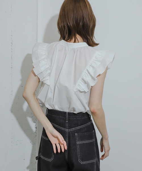 SENSE OF PLACE by URBAN RESEARCH（センスオブプレイスバイアーバンリサーチ）の「フロントボタンフリルブラウス（シャツ/ブラウス・レディース・オフホワイト/ブルー系その他/ミント・ONE）」の6枚目の写真