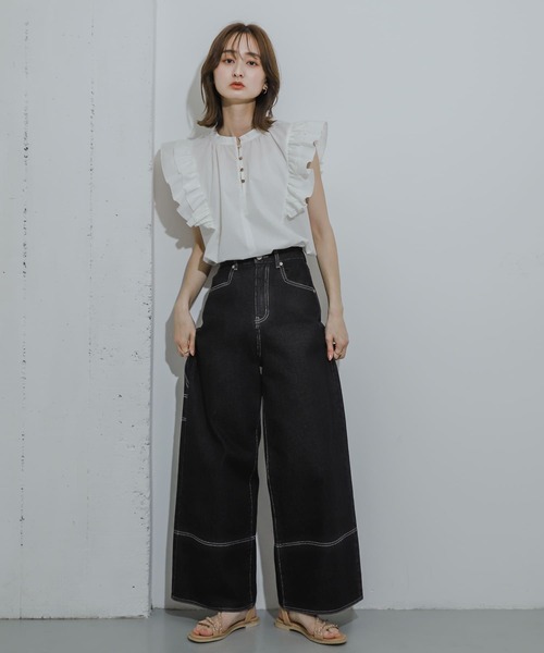 SENSE OF PLACE by URBAN RESEARCH（センスオブプレイスバイアーバンリサーチ）の「フロントボタンフリルブラウス（シャツ/ブラウス・レディース・オフホワイト/ブルー系その他/ミント・ONE）」の7枚目の写真