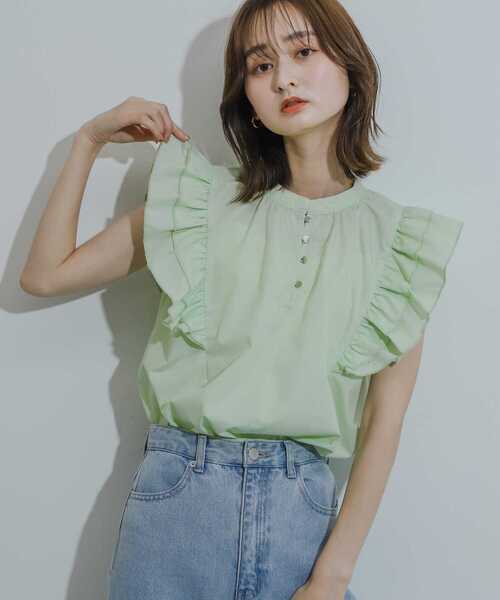 SENSE OF PLACE by URBAN RESEARCH（センスオブプレイスバイアーバンリサーチ）の「フロントボタンフリルブラウス（シャツ/ブラウス・レディース・オフホワイト/ブルー系その他/ミント・ONE）」の9枚目の写真