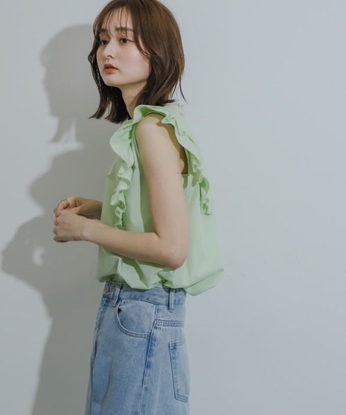 SENSE OF PLACE by URBAN RESEARCH（センスオブプレイスバイアーバンリサーチ）の「フロントボタンフリルブラウス（シャツ/ブラウス・レディース・オフホワイト/ブルー系その他/ミント・ONE）」の10枚目の写真