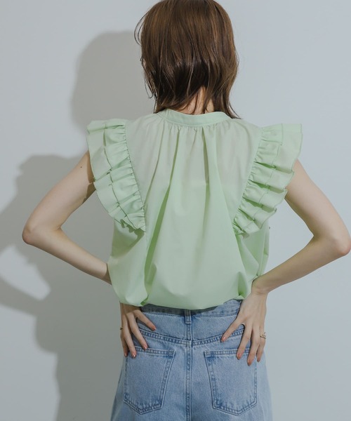 SENSE OF PLACE by URBAN RESEARCH（センスオブプレイスバイアーバンリサーチ）の「フロントボタンフリルブラウス（シャツ/ブラウス・レディース・オフホワイト/ブルー系その他/ミント・ONE）」の11枚目の写真