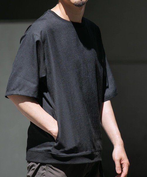 URBAN RESEARCH ROSSO MEN(アーバンリサーチロッソメン)の「『セットアップ対応』『XLサイズあり』『WEB限定』LINEN LIKEリラックスリブTシャツ(Tシャツ/カットソー・メンズ・ブラック/ベージュ・MEDIUM/LARGE/X-LARGE)」の4枚目の写真