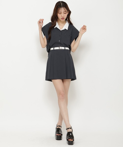 REDYAZEL（レディアゼル）の「【セットアップ可能】配色ベルトプリーツショートスカパン（その他パンツ・レディース・ブラウン/グレー/ブルー・FREE）」の6枚目の写真