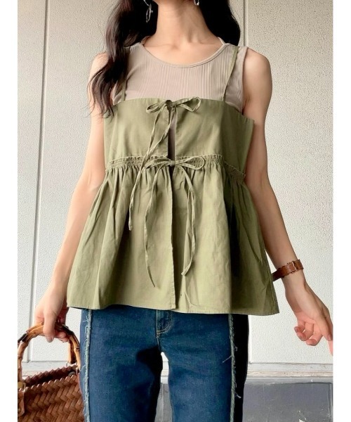 HONEYSUCKLE ROSE(ハニーサックルローズ)の「【HONEYSUCKLE ROSE】リボンデザインビスチェ(ベスト・レディース・オリーブ/ブラック・M/L/XL)」の15枚目の写真