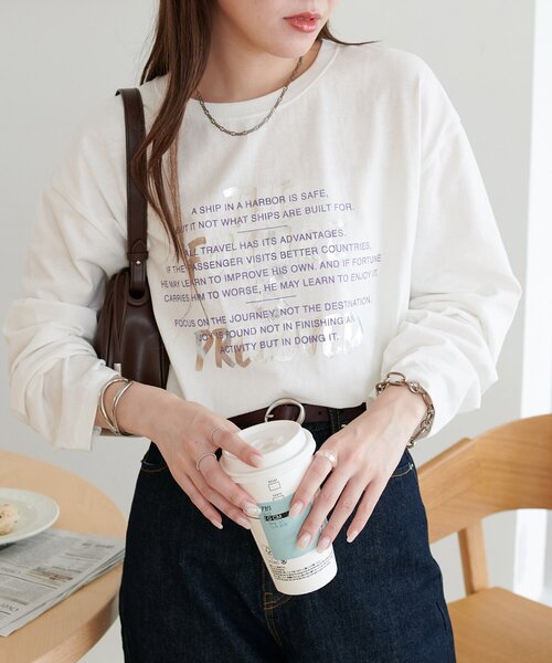 DISCOAT(ディスコート)の「【WEB限定】ハクプリントロングスリーブTシャツ(Tシャツ/カットソー・レディース・ライトベージュ/チャコールグレー/オフホワイト・FREE)」の18枚目の写真