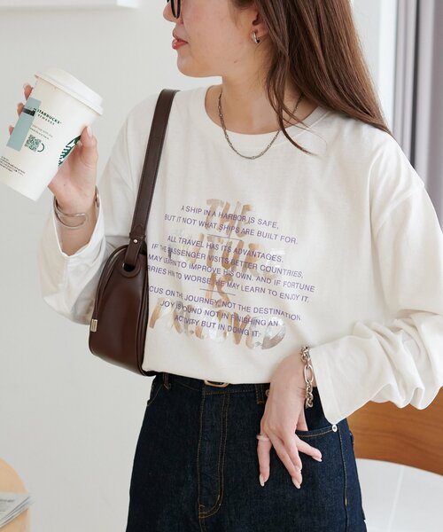 DISCOAT(ディスコート)の「【WEB限定】ハクプリントロングスリーブTシャツ(Tシャツ/カットソー・レディース・ライトベージュ/チャコールグレー/オフホワイト・FREE)」の19枚目の写真