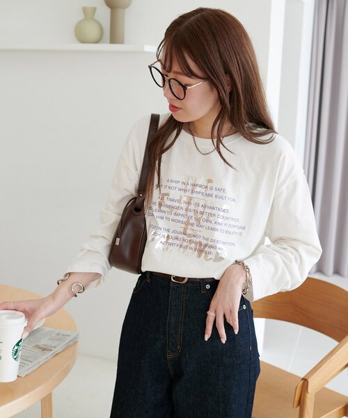 DISCOAT(ディスコート)の「【WEB限定】ハクプリントロングスリーブTシャツ(Tシャツ/カットソー・レディース・ライトベージュ/チャコールグレー/オフホワイト・FREE)」の20枚目の写真