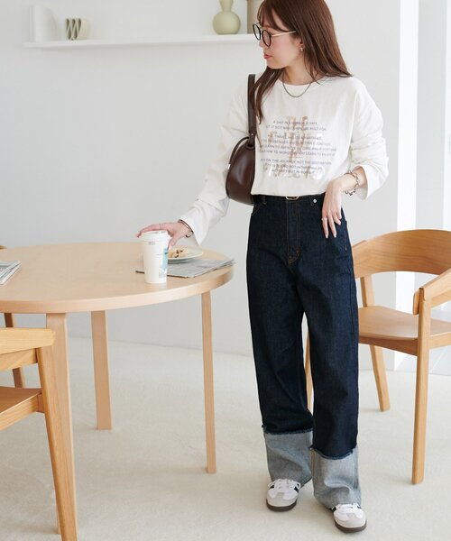 DISCOAT(ディスコート)の「【WEB限定】ハクプリントロングスリーブTシャツ(Tシャツ/カットソー・レディース・ライトベージュ/チャコールグレー/オフホワイト・FREE)」の22枚目の写真