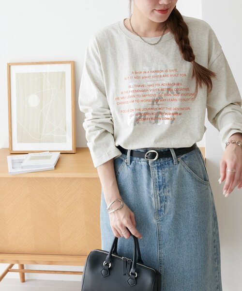 DISCOAT(ディスコート)の「【WEB限定】ハクプリントロングスリーブTシャツ(Tシャツ/カットソー・レディース・ライトベージュ/チャコールグレー/オフホワイト・FREE)」の8枚目の写真