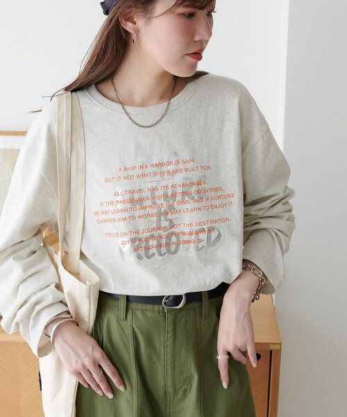 DISCOAT(ディスコート)の「【WEB限定】ハクプリントロングスリーブTシャツ(Tシャツ/カットソー・レディース・ライトベージュ/チャコールグレー/オフホワイト・FREE)」の15枚目の写真