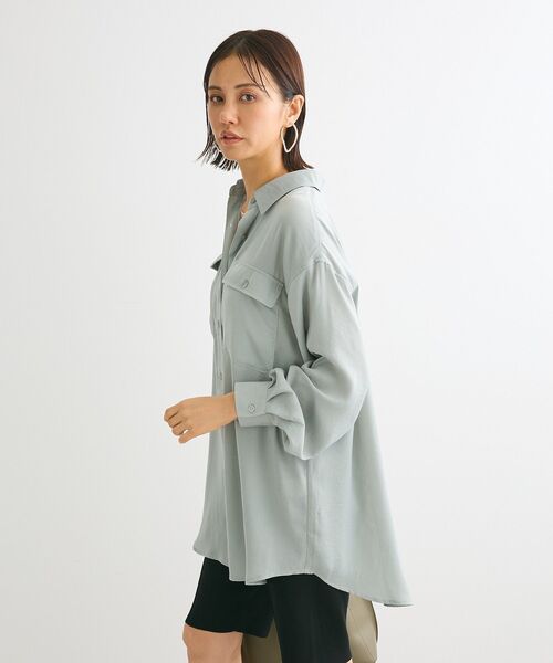 Sugar spoon（シュガースプーン）の「・SUGAR SPOON サテンオーバーシャツチュニック（チュニック・レディース・ベージュ/グリーン/ブラック/オフホワイト・FREE）」の8枚目の写真