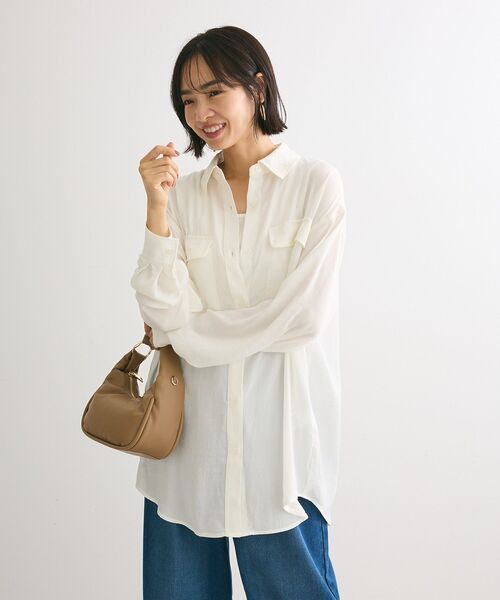 Sugar spoon（シュガースプーン）の「・SUGAR SPOON サテンオーバーシャツチュニック（チュニック・レディース・ベージュ/グリーン/ブラック/オフホワイト・FREE）」の19枚目の写真