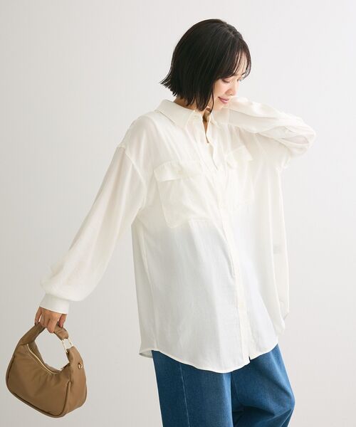 Sugar spoon（シュガースプーン）の「・SUGAR SPOON サテンオーバーシャツチュニック（チュニック・レディース・ベージュ/グリーン/ブラック/オフホワイト・FREE）」の21枚目の写真