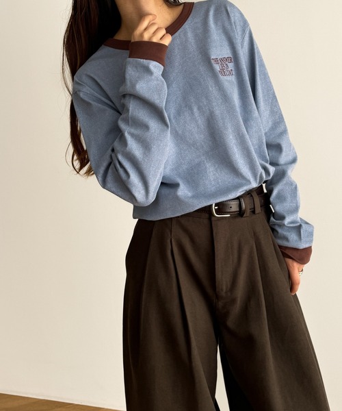 CANAL JEAN（キャナルジーン）の「Lakey Park　THE ANSWERリンガーロングTシャツ（Tシャツ/カットソー・レディース・ベージュ/ネイビー・ONE SIZE）」の3枚目の写真