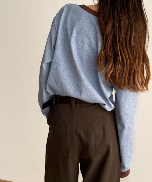 CANAL JEAN（キャナルジーン）の「Lakey Park　THE ANSWERリンガーロングTシャツ（Tシャツ/カットソー・レディース・ベージュ/ネイビー・ONE SIZE）」の4枚目の写真