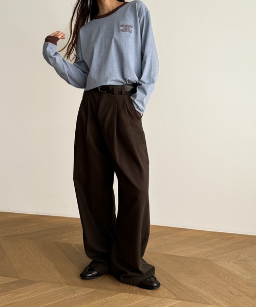 CANAL JEAN（キャナルジーン）の「Lakey Park　THE ANSWERリンガーロングTシャツ（Tシャツ/カットソー・レディース・ベージュ/ネイビー・ONE SIZE）」の5枚目の写真