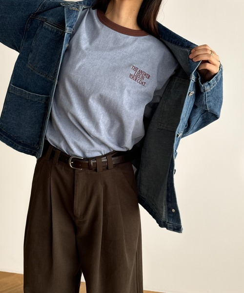 CANAL JEAN（キャナルジーン）の「Lakey Park　THE ANSWERリンガーロングTシャツ（Tシャツ/カットソー・レディース・ベージュ/ネイビー・ONE SIZE）」の6枚目の写真