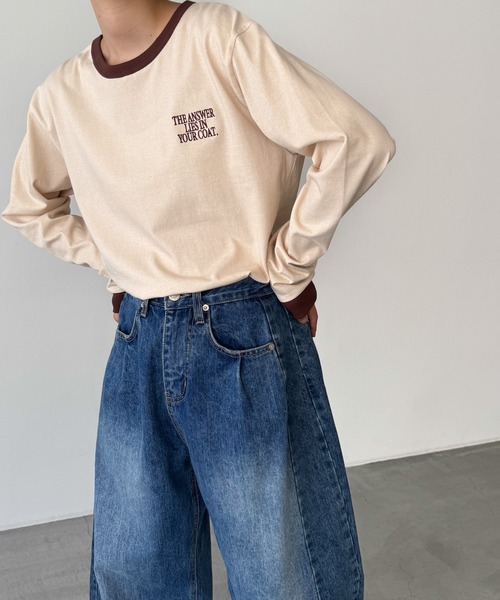 CANAL JEAN（キャナルジーン）の「Lakey Park　THE ANSWERリンガーロングTシャツ（Tシャツ/カットソー・レディース・ベージュ/ネイビー・ONE SIZE）」の7枚目の写真