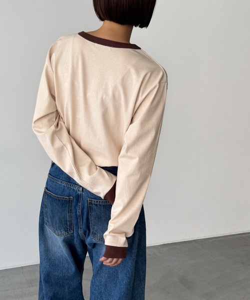 CANAL JEAN（キャナルジーン）の「Lakey Park　THE ANSWERリンガーロングTシャツ（Tシャツ/カットソー・レディース・ベージュ/ネイビー・ONE SIZE）」の8枚目の写真