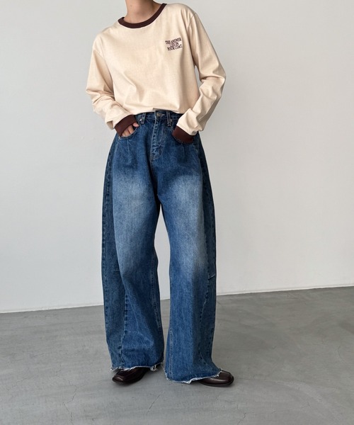 CANAL JEAN（キャナルジーン）の「Lakey Park　THE ANSWERリンガーロングTシャツ（Tシャツ/カットソー・レディース・ベージュ/ネイビー・ONE SIZE）」の9枚目の写真