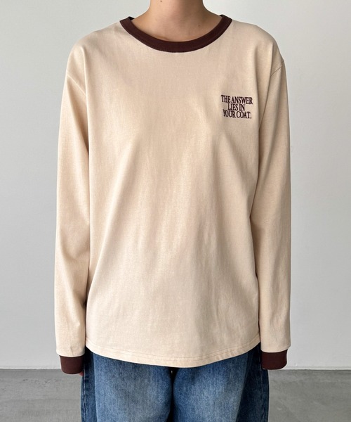 CANAL JEAN（キャナルジーン）の「Lakey Park　THE ANSWERリンガーロングTシャツ（Tシャツ/カットソー・レディース・ベージュ/ネイビー・ONE SIZE）」の11枚目の写真