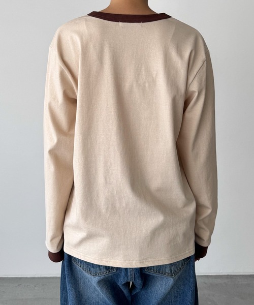 CANAL JEAN（キャナルジーン）の「Lakey Park　THE ANSWERリンガーロングTシャツ（Tシャツ/カットソー・レディース・ベージュ/ネイビー・ONE SIZE）」の13枚目の写真