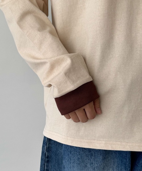 CANAL JEAN（キャナルジーン）の「Lakey Park　THE ANSWERリンガーロングTシャツ（Tシャツ/カットソー・レディース・ベージュ/ネイビー・ONE SIZE）」の15枚目の写真