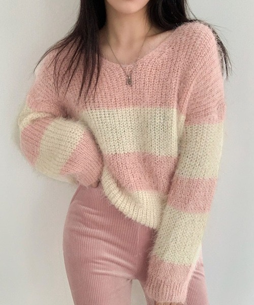 leune(ルネ)の「シャギーオフショルボーダールーズニット(ニット/セーター・レディース・ピンク/ブルー/ブラック・FREE)」の16枚目の写真