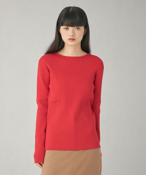 EMMEL REFINES（エメルリファインズ）の「＜EMMEL REFINES＞EM ミニスパンコール リブニット プルオーバー（ニット/セーター・レディース・ベージュ/レッド・FREE）」の3枚目の写真