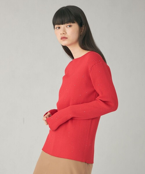 EMMEL REFINES（エメルリファインズ）の「＜EMMEL REFINES＞EM ミニスパンコール リブニット プルオーバー（ニット/セーター・レディース・ベージュ/レッド・FREE）」の4枚目の写真